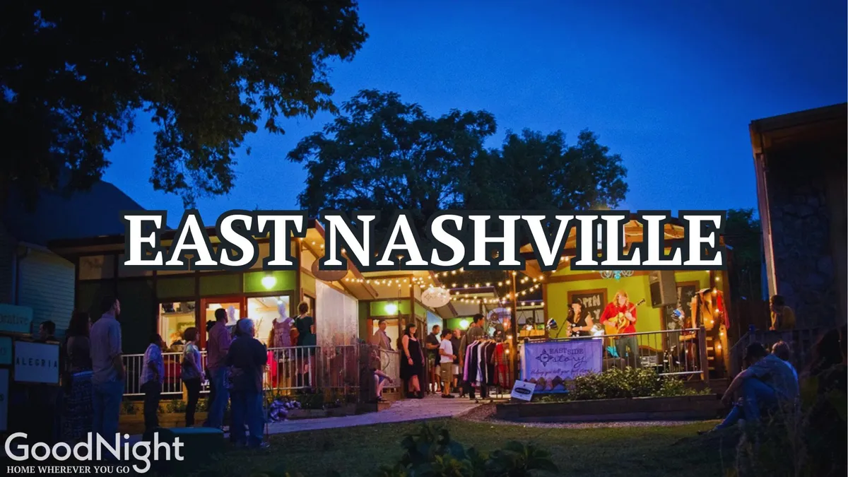 A lively exterior shot of a brightly lit storefront adorned with decorative string lights, with people socializing outside. The festive mood is enhanced by groups mingling, shopping at local vendors, and the sense of a vibrant urban environment.